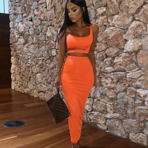 Orange 2 piece Cropped Skirt set from Amazon size L